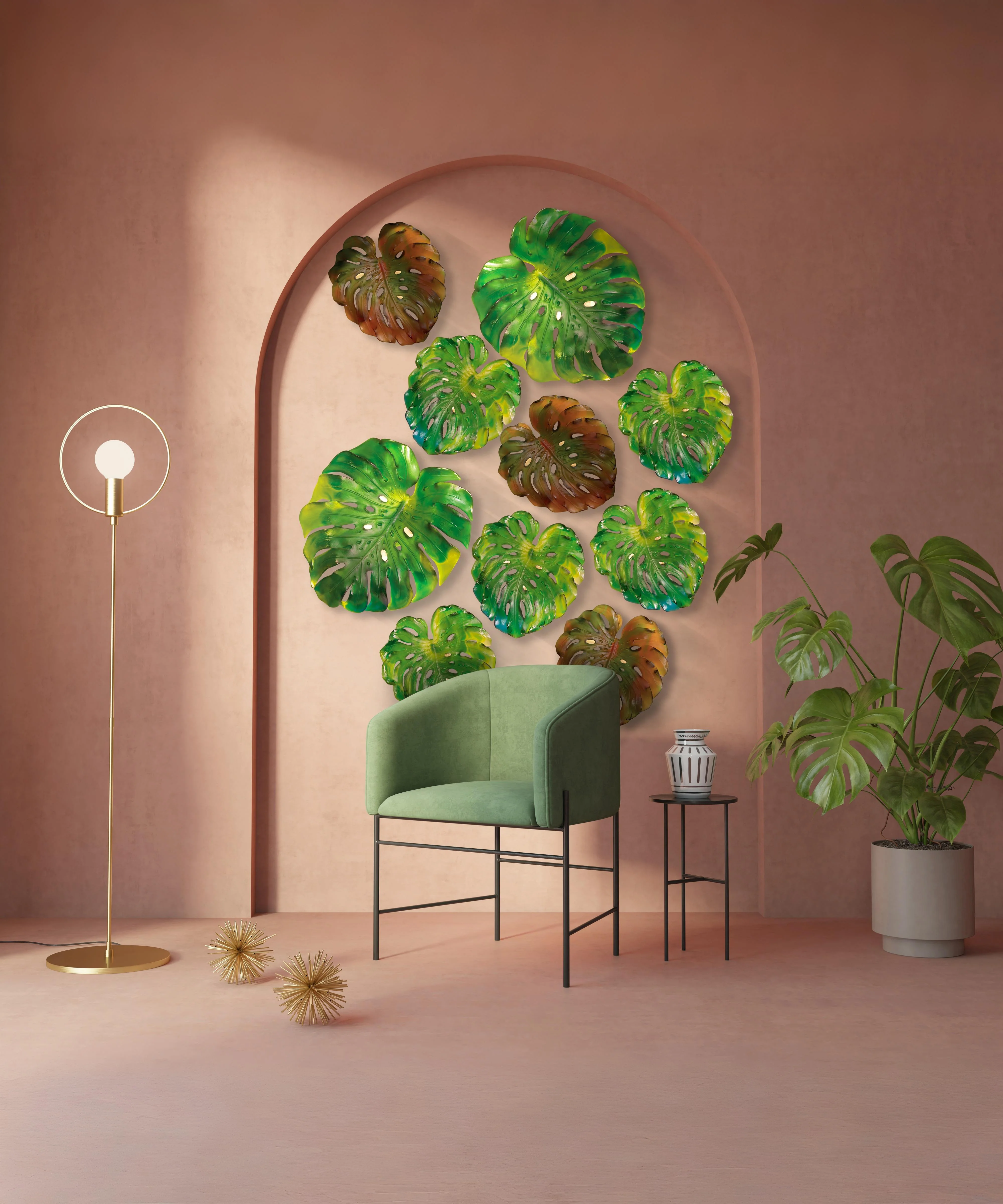 Monstera Feuille murale petit modèle - fixation longue Ambre de Emilio Robba - Image 3